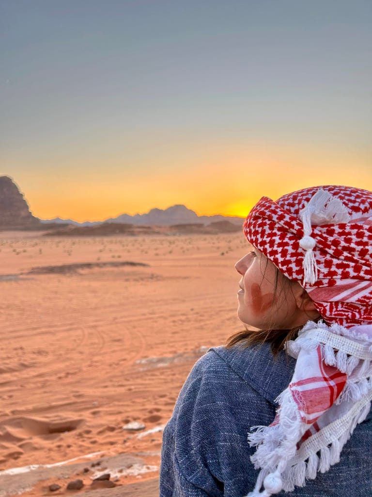 Sunset view of the Wadi Rum desert in Jordan