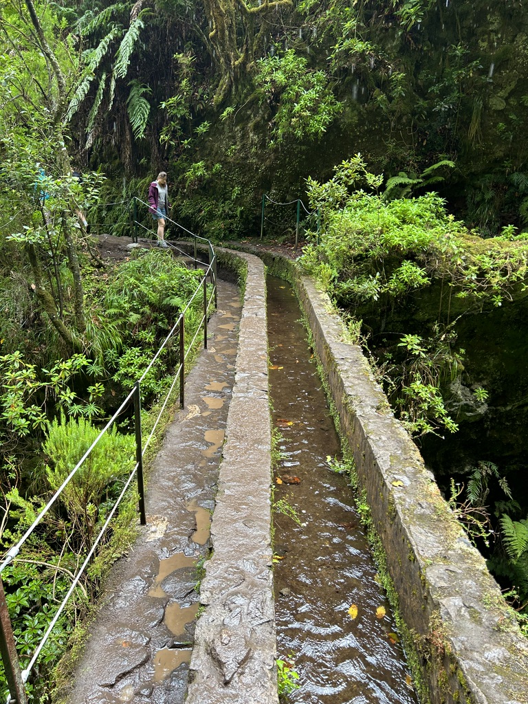 Following the path along the levada on the levada do calderao verde