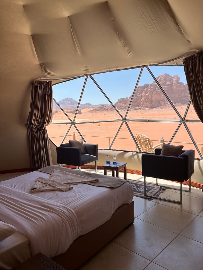The view from our bubble tent in Wadi Rum