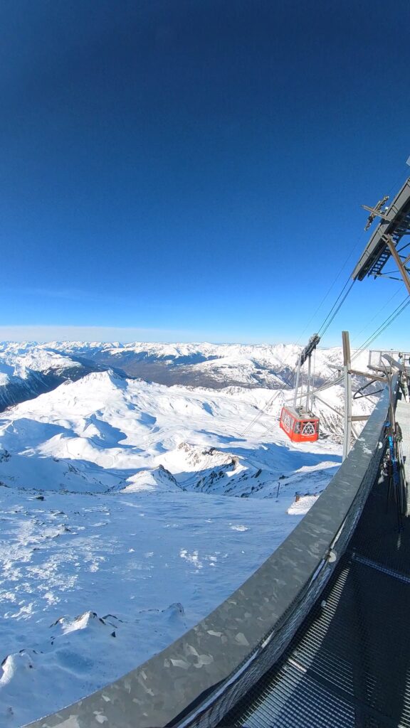 A picture perfect spot in the French ski resorts is Aiguille Rouge, as you see the cable car arriving